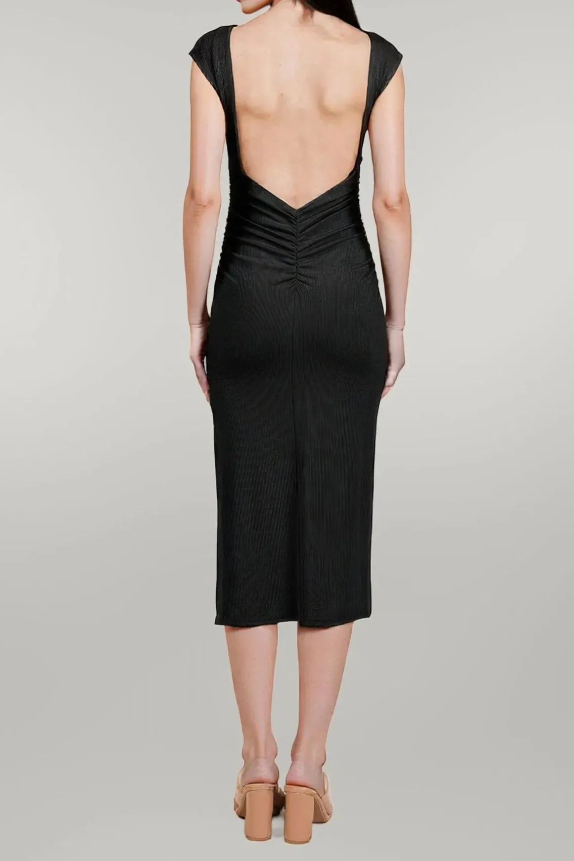 Cap Sleeve Boatneck Open Back Midi Dress