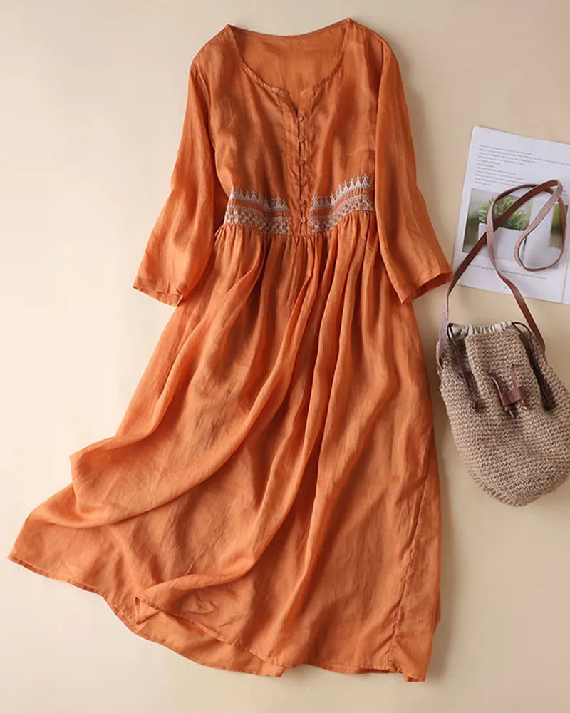 Carlina - Bohemian Breeze Cotton Linen Dress for Women