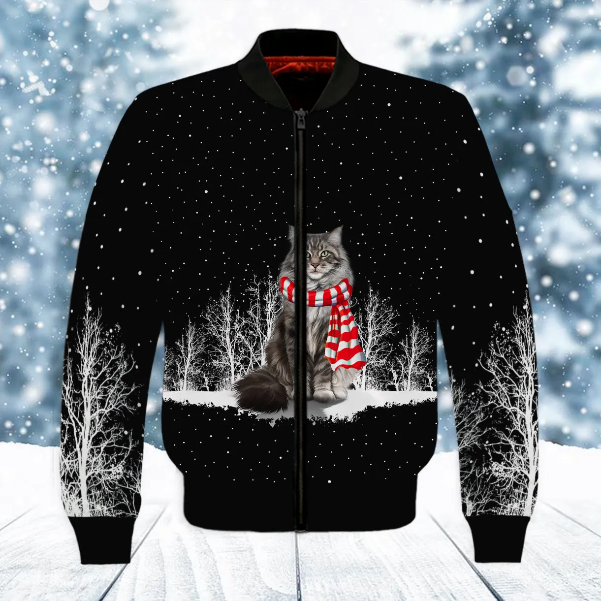 Cat Maine Coon And Winter Night 3D Full Print Shirts