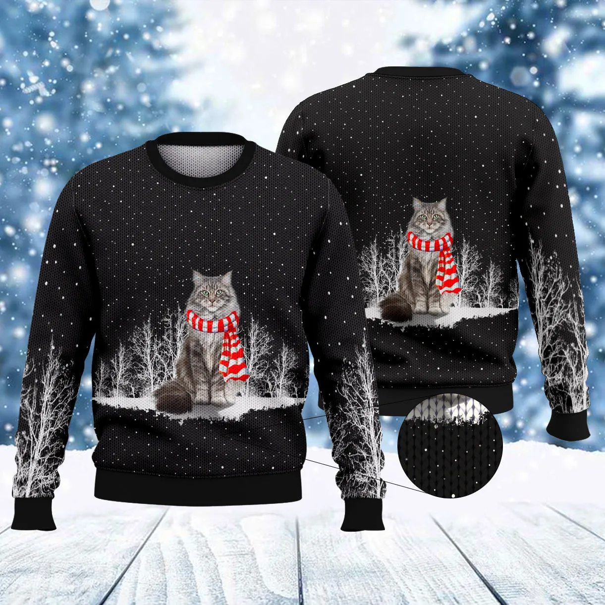 Cat Maine Coon And Winter Night 3D Full Print Shirts