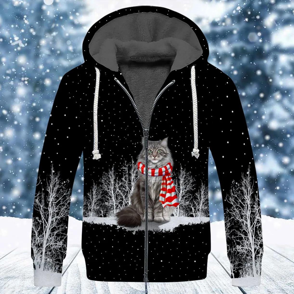 Cat Maine Coon And Winter Night 3D Full Print Shirts