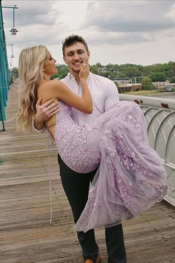 Cheap Lavender Lace Prom Dresses Mermaid Sleeveless 2025
