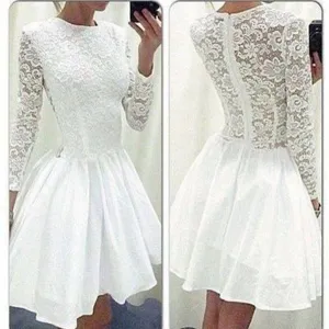 Cheap White Long Sleeves Short Lace Homecoming Dresses, BG51418