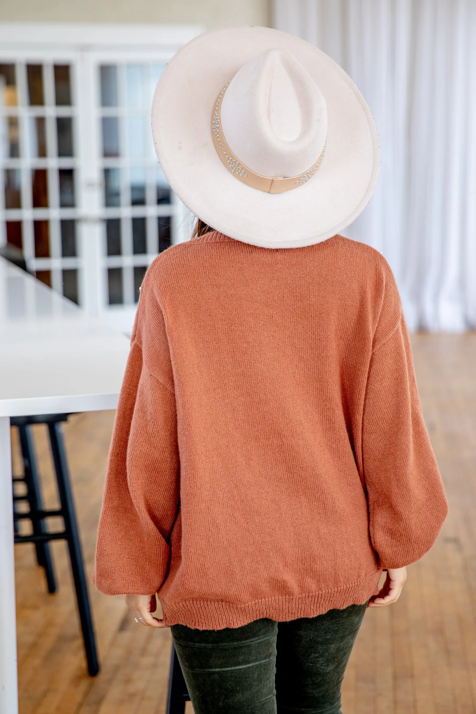 Chestnut Pearl Beaded Sweater