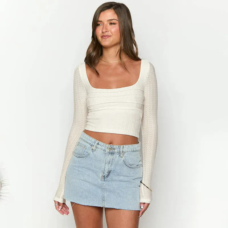 Chic Minimalist Square-Neck Backless Lace-Up Casual Top