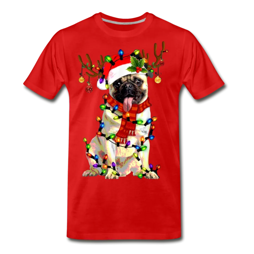 Christmas Pug Love Funny Christmas Men/Unisex Premium T-shirt.