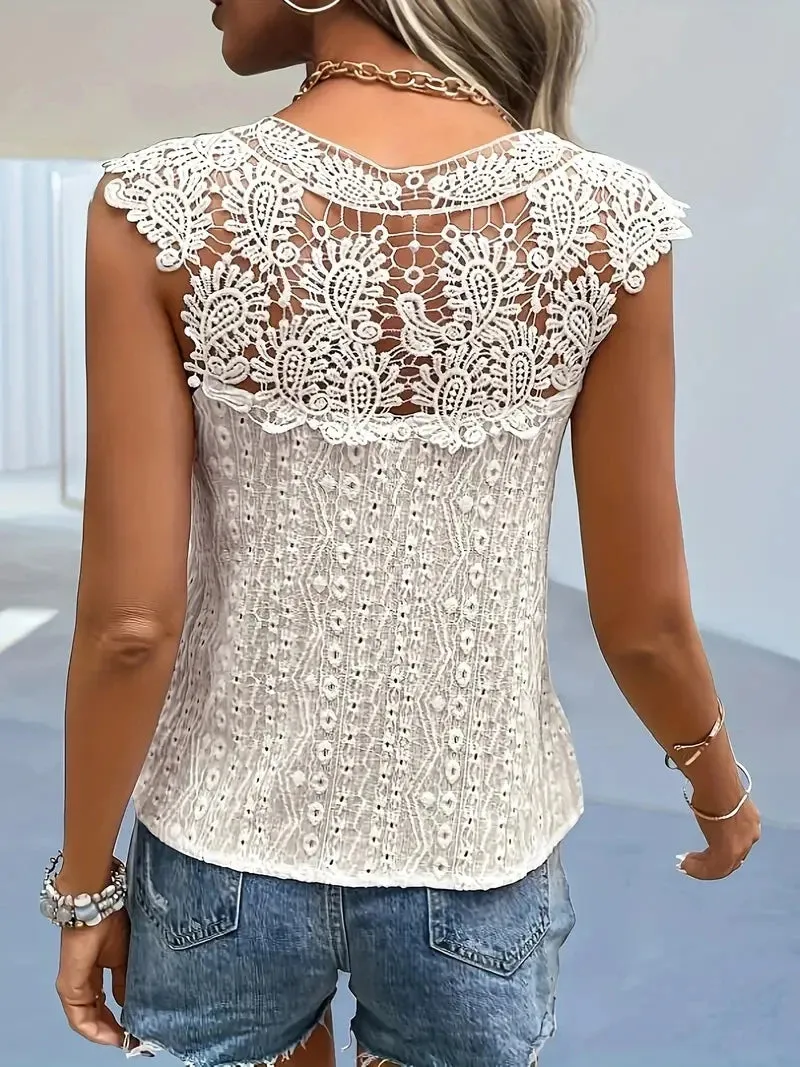 Clémence – Lace Detail V-Neck Sleeveless Top