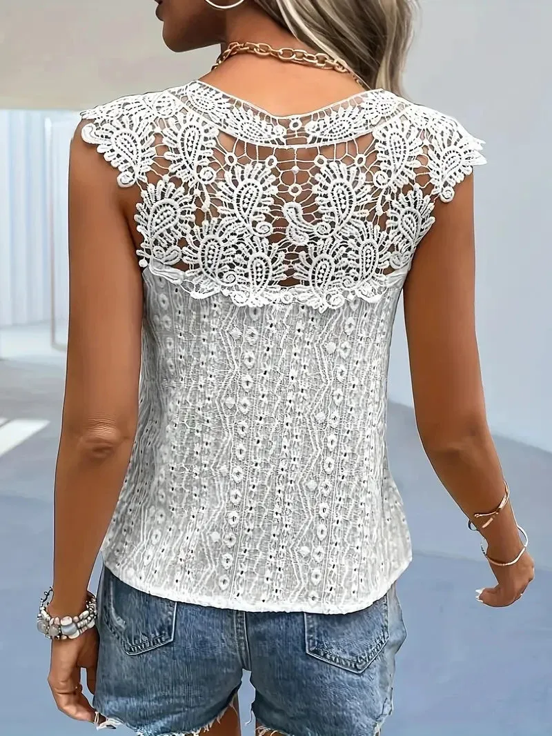 Clémence – Lace Detail V-Neck Sleeveless Top