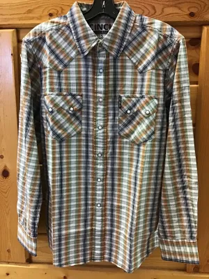 CLMTW1301048-S-Blu/Grn Cinch Plaid Modern Fit Snap L/S
