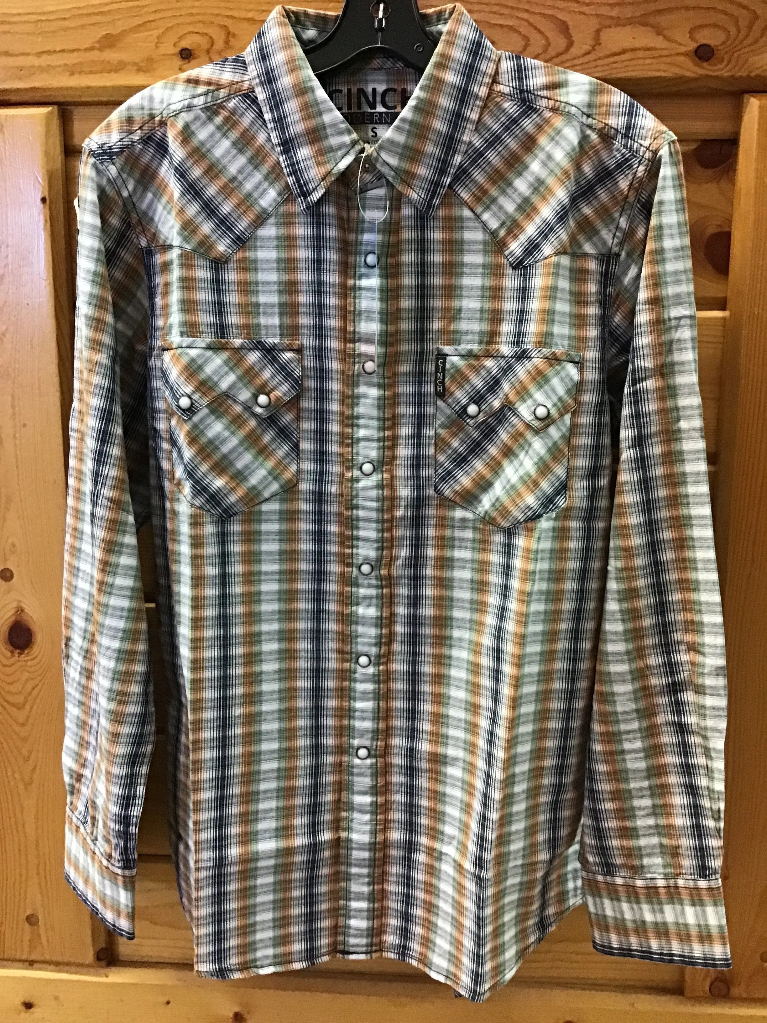 CLMTW1301048-S-Blu/Grn Cinch Plaid Modern Fit Snap L/S