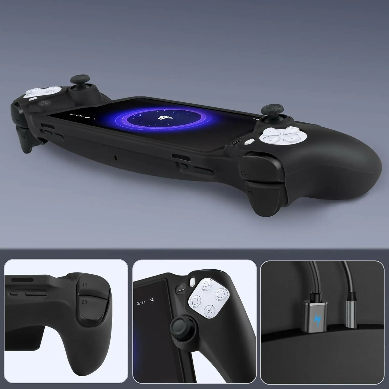 CoBak Silicone Sleeve for Sony PlayStation Portal (Silicone, Shock-Absorption, Anti-Fingerprint, Scratch Resistant) - Black