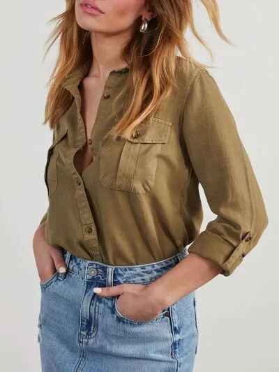Collared Neck Button Down Denim Top