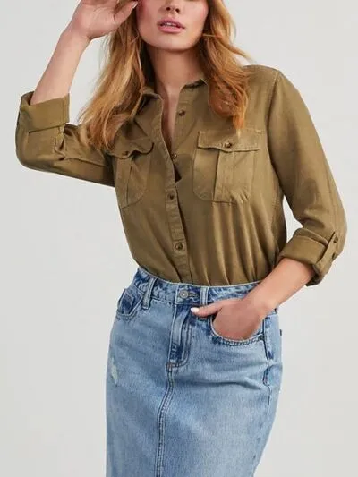 Collared Neck Button Down Denim Top