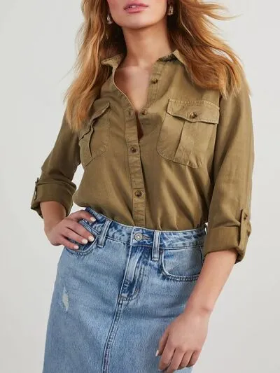 Collared Neck Button Down Denim Top