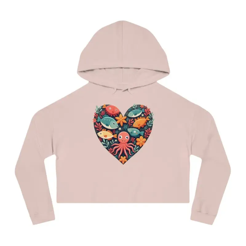 Colorful Heart Fishes Cropped Hoodie for Bold Looks