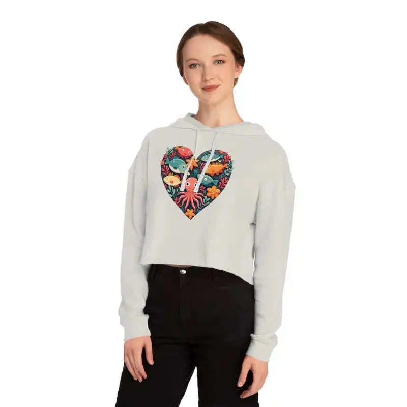 Colorful Heart Fishes Cropped Hoodie for Bold Looks