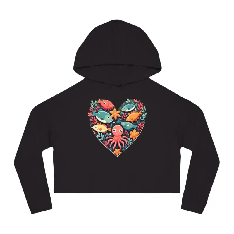 Colorful Heart Fishes Cropped Hoodie for Bold Looks