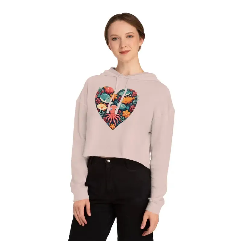 Colorful Heart Fishes Cropped Hoodie for Bold Looks