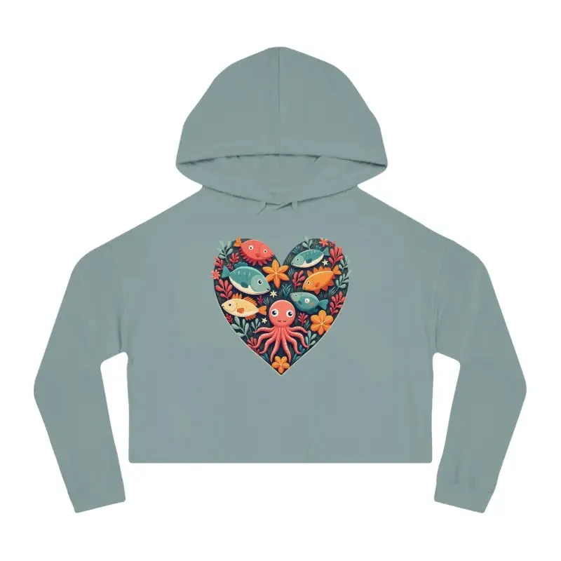 Colorful Heart Fishes Cropped Hoodie for Bold Looks