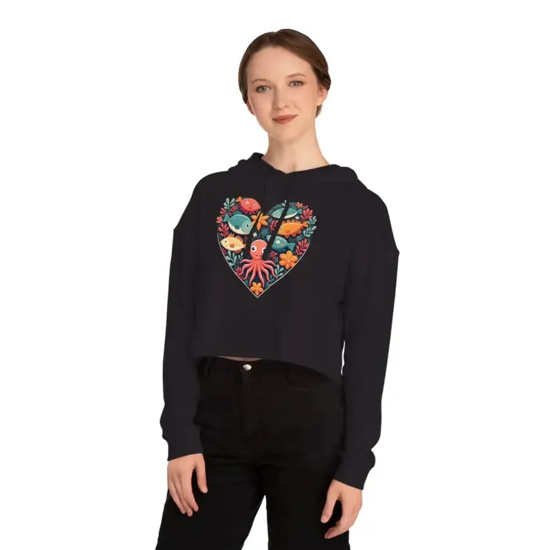 Colorful Heart Fishes Cropped Hoodie for Bold Looks