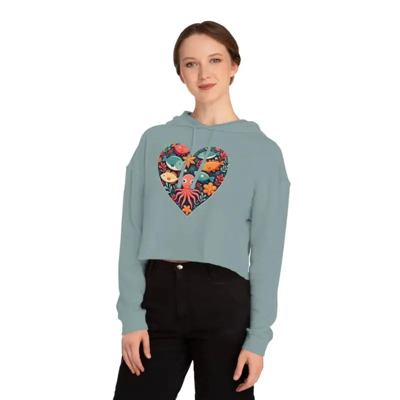 Colorful Heart Fishes Cropped Hoodie for Bold Looks