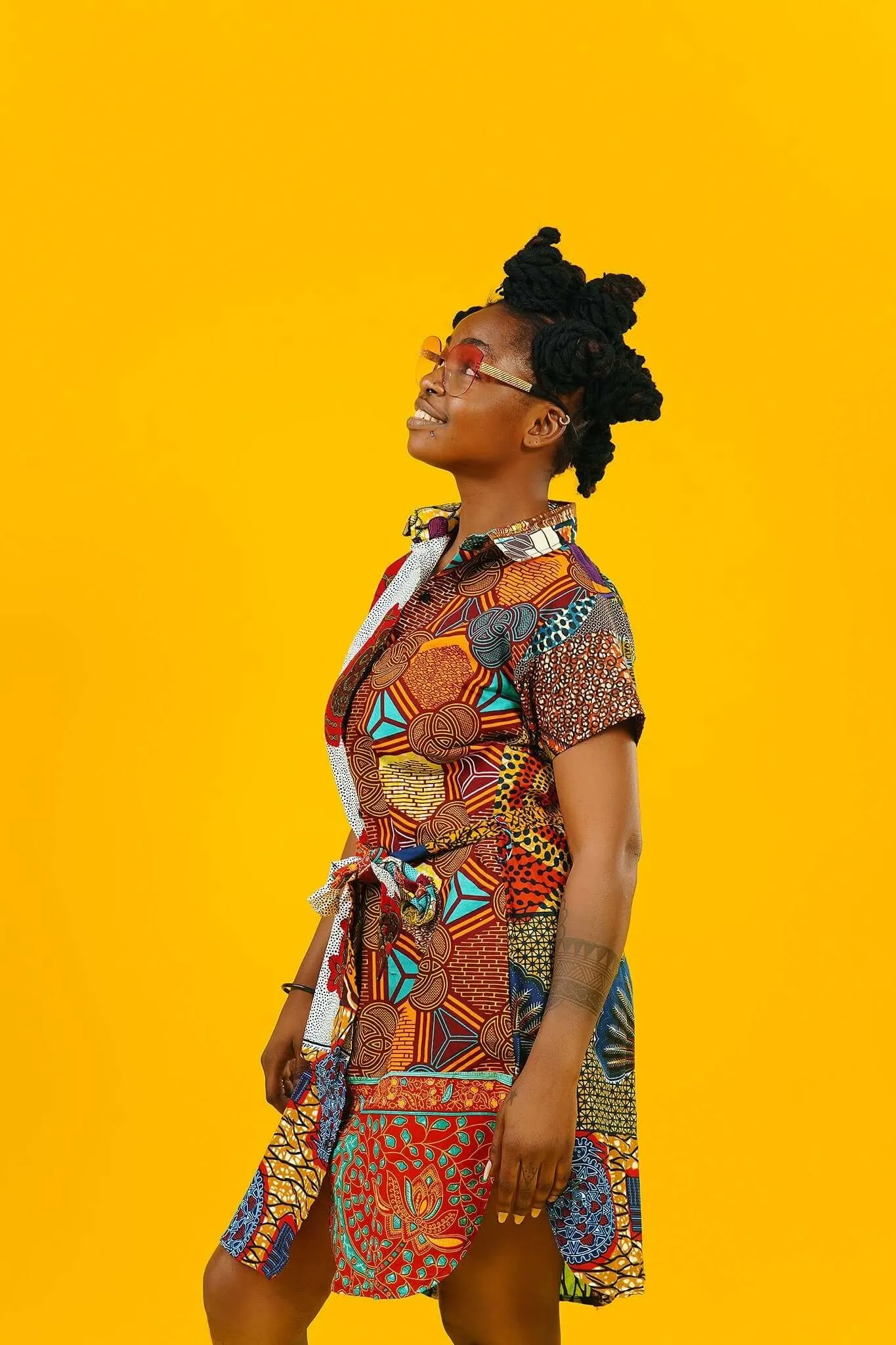 Colour Me Crazy Patchwork African Print Midi Shirt Dress