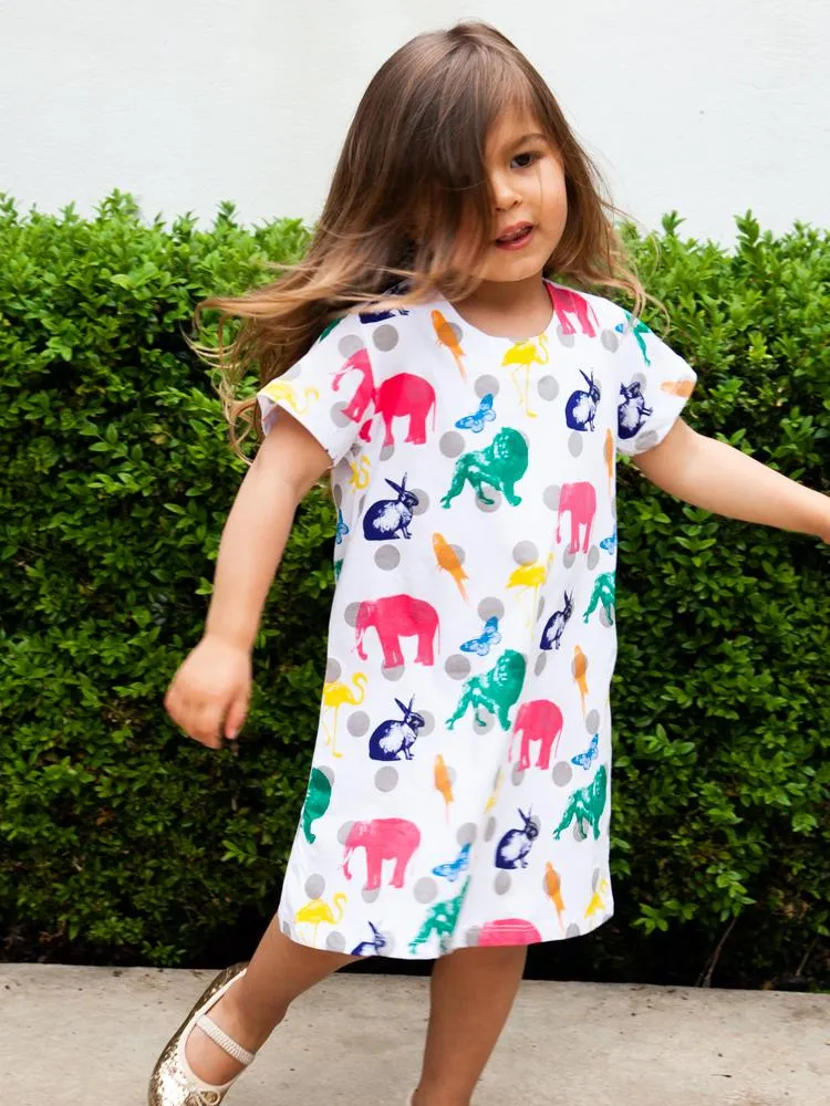 Counting Animals - Multicoloured Short Sleeved White Dress