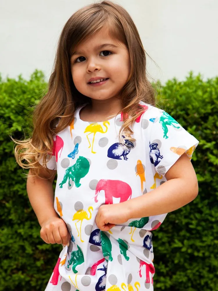 Counting Animals - Multicoloured Short Sleeved White Dress