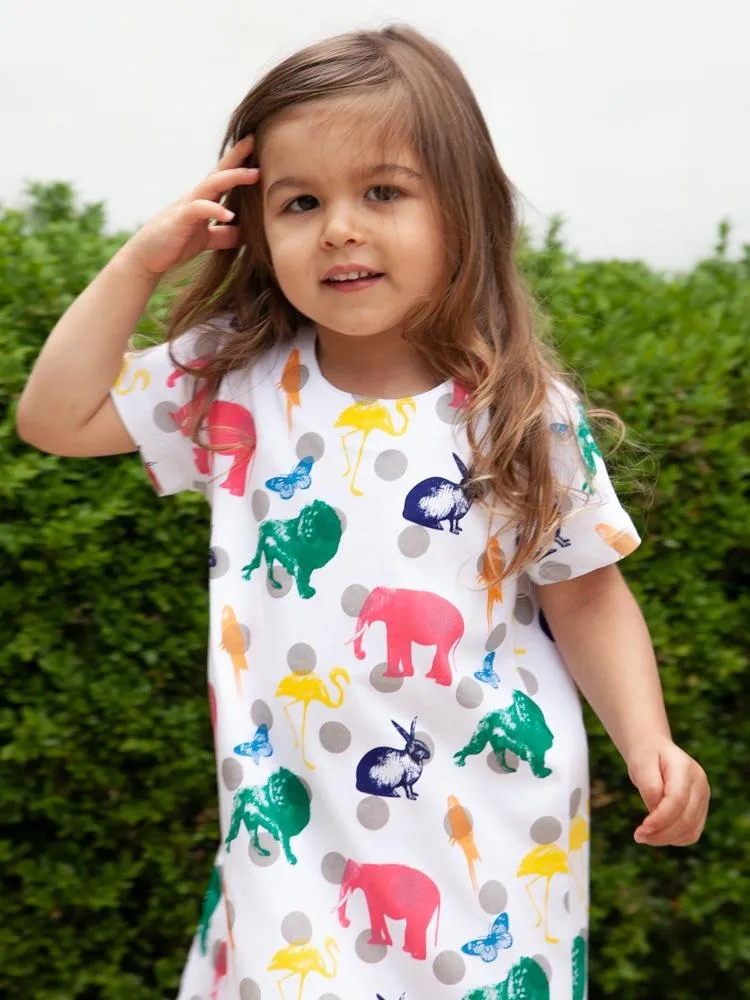 Counting Animals - Multicoloured Short Sleeved White Dress