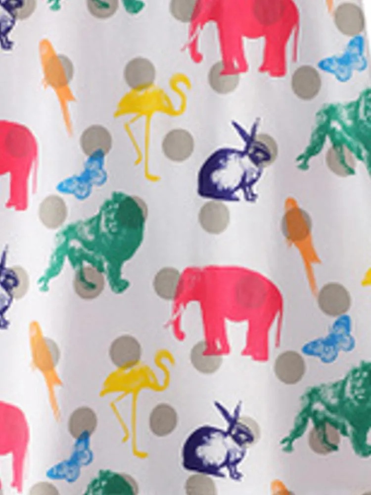 Counting Animals - Multicoloured Short Sleeved White Dress
