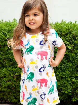 Counting Animals - Multicoloured Short Sleeved White Dress