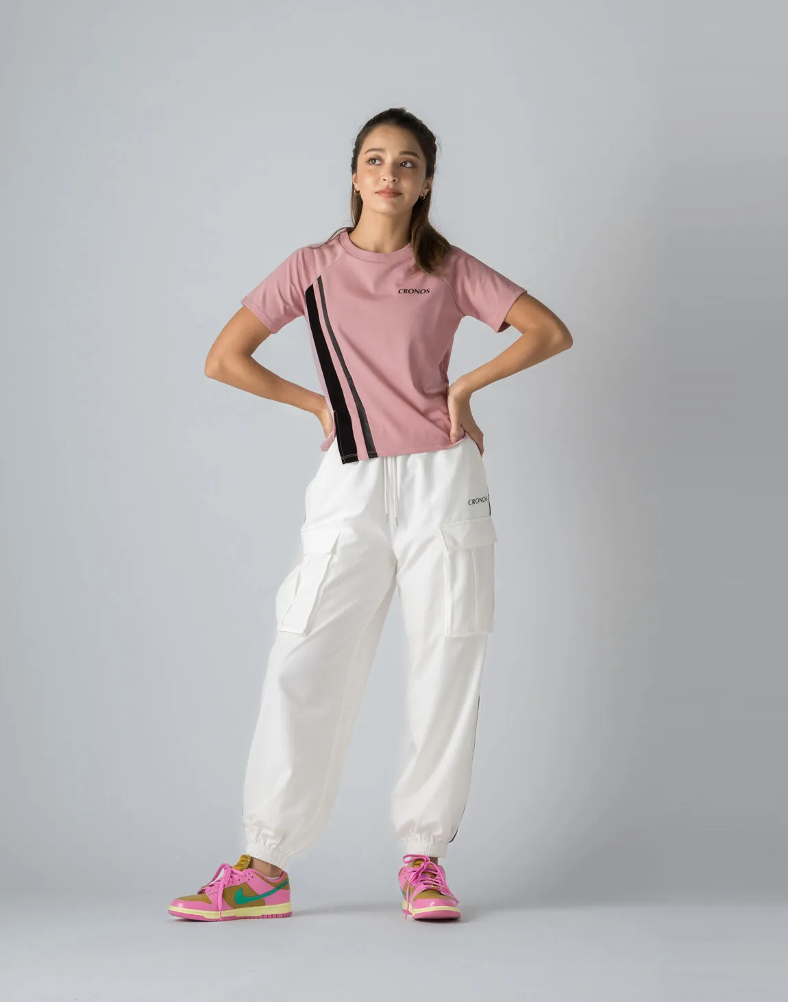 CRONOS WOMEN FRONT SLIT T-SHIRTS【PINK】