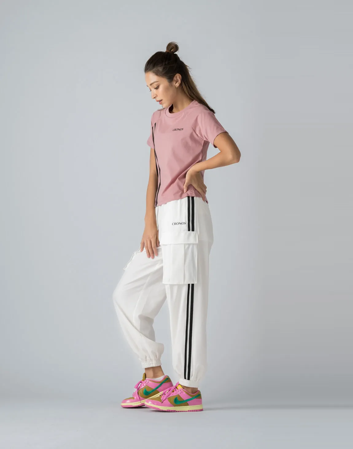 CRONOS WOMEN FRONT SLIT T-SHIRTS【PINK】