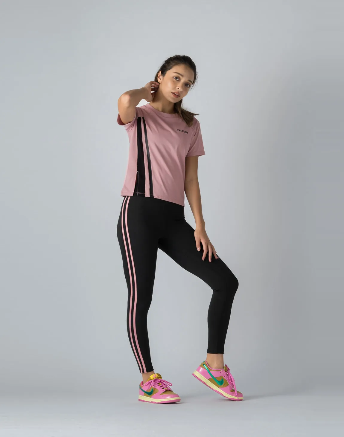 CRONOS WOMEN FRONT SLIT T-SHIRTS【PINK】