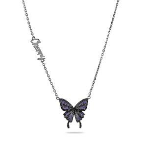 Custom Moissanite Purple Butterfly Necklace