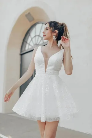 Customize Vestidos de Novia A-line Short Glitter Wedding Dresses V-neck Sequined Mini Bride Dress Simple Bridal Gown Customize