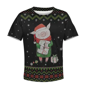 cute pig merry christmas Kid Custom Cosplay Hoodies Apparel