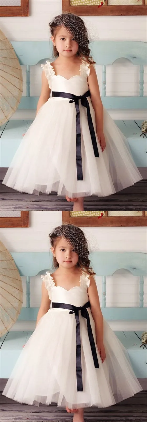 Cute Square Neck White Tulle Flower Girl Dresses Online, TYP1067