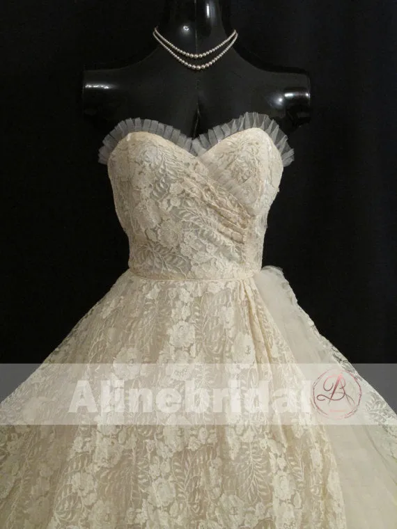 Dark Ivory Lace Sweetheart Strapless Vintage Homecoming Dresses,HD0006