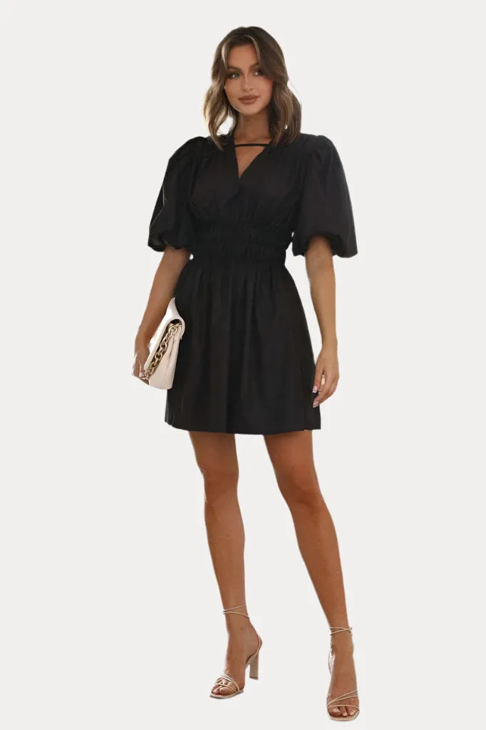 Deep V-neck High Waist Dopamine Dress