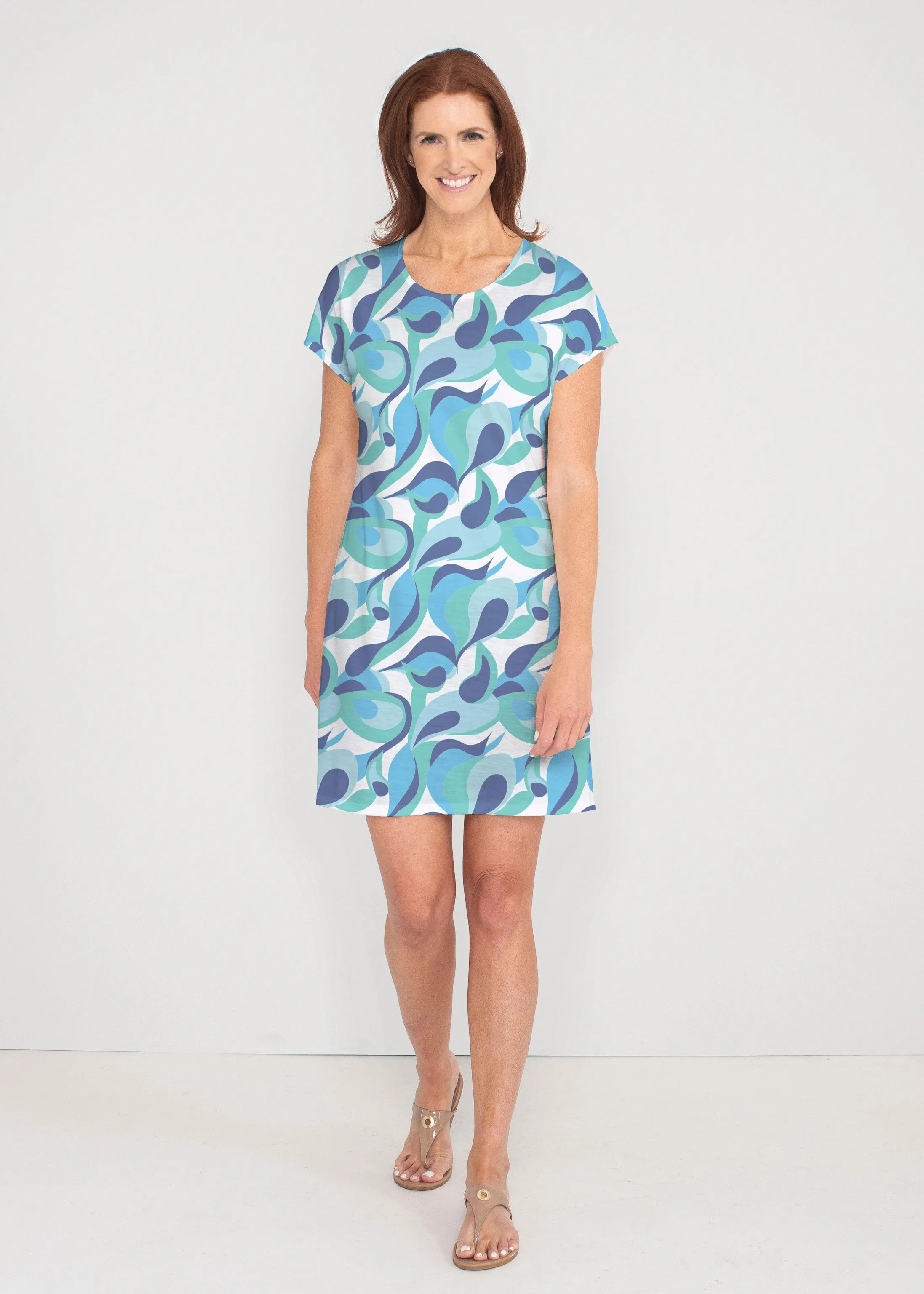 Disco Blue (8067) ~ French Terry Short Sleeve Crew Dress