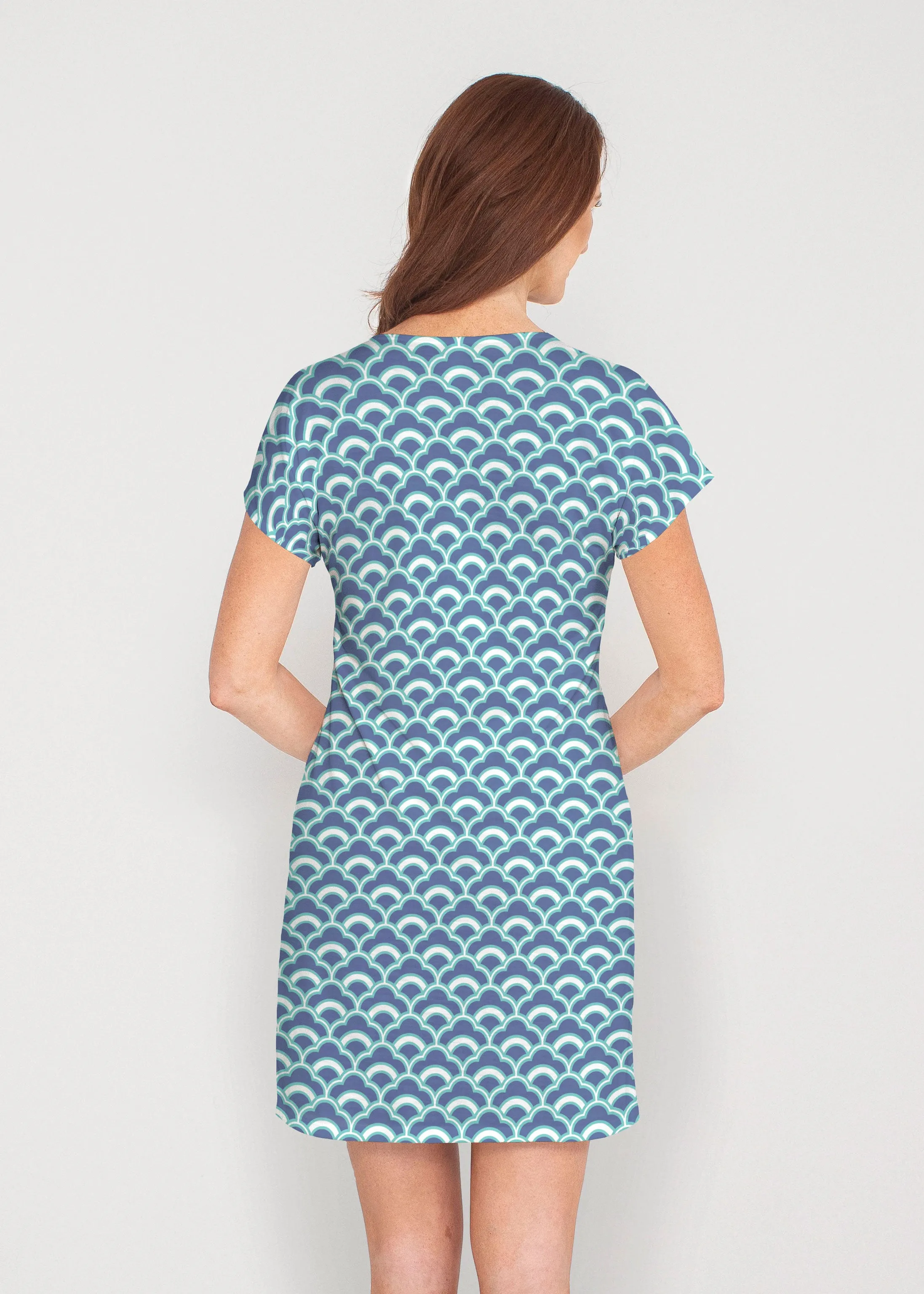 Disco Blue (8067) ~ French Terry Short Sleeve Crew Dress
