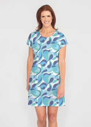 Disco Blue (8067) ~ French Terry Short Sleeve Crew Dress