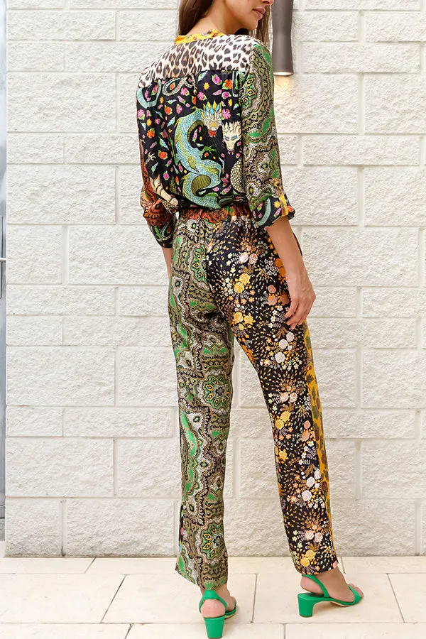 Dragon of My Eye Paisley Printed Patchwork Casual Blouse