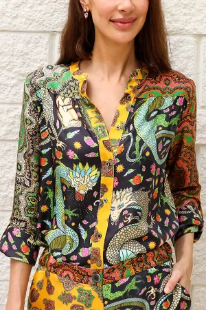 Dragon of My Eye Paisley Printed Patchwork Casual Blouse