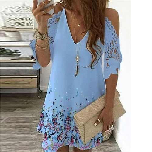 Dress Vintage Floral Printed Dresses Women Casual Off Shoulder Half