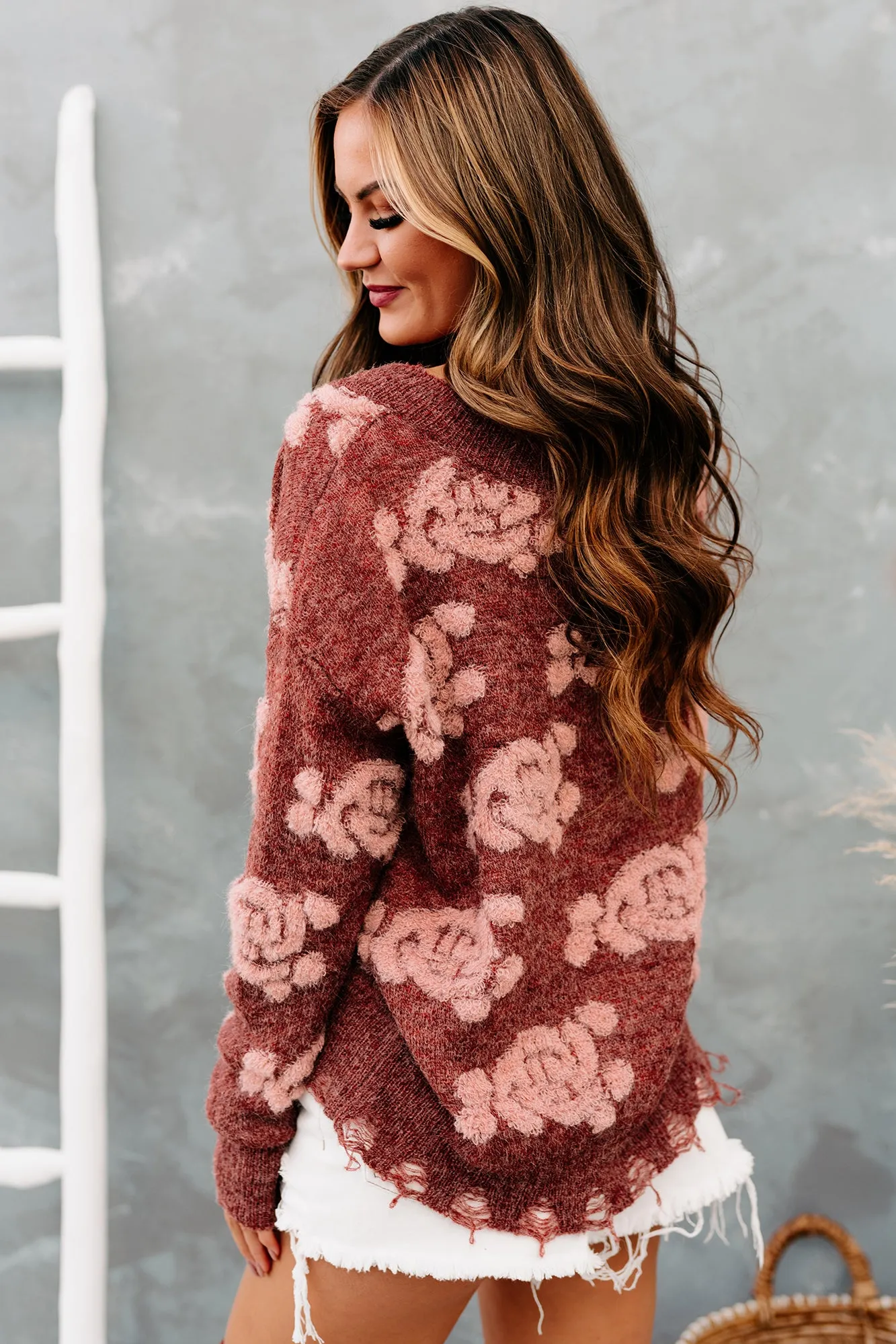 Eccentric Energy Textured Distressed Hem Sweater (Brick)