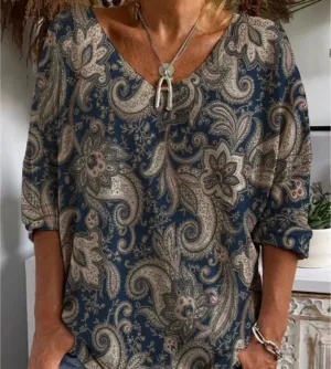 Elegant cotton blend V-neck top by Halsey, featuring 3/4 sleeves.