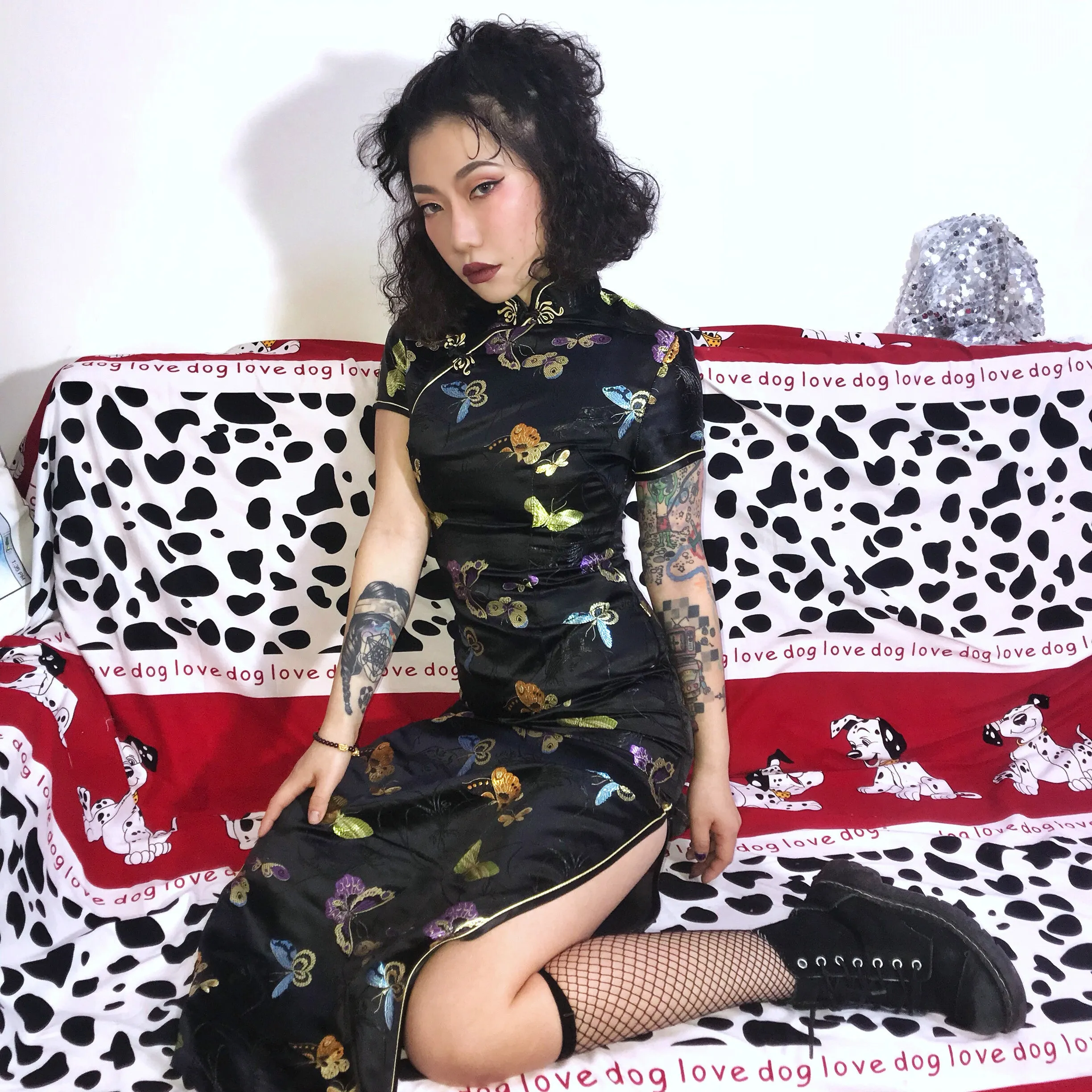 EMBROIDERED BUTTERFLY CHEONGSAM  KF83937