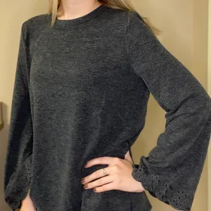 Embroidery Eyelet Detailed Bell Sleeve Top